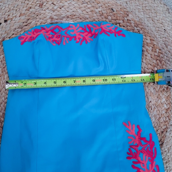 Lilly Pulitzer Blue Stitched Coral Strapless Dress - Picture 12 of 13